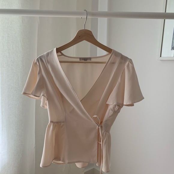 Deep V, Peplum blouse with flutter sleeve - Picture 1 of 4